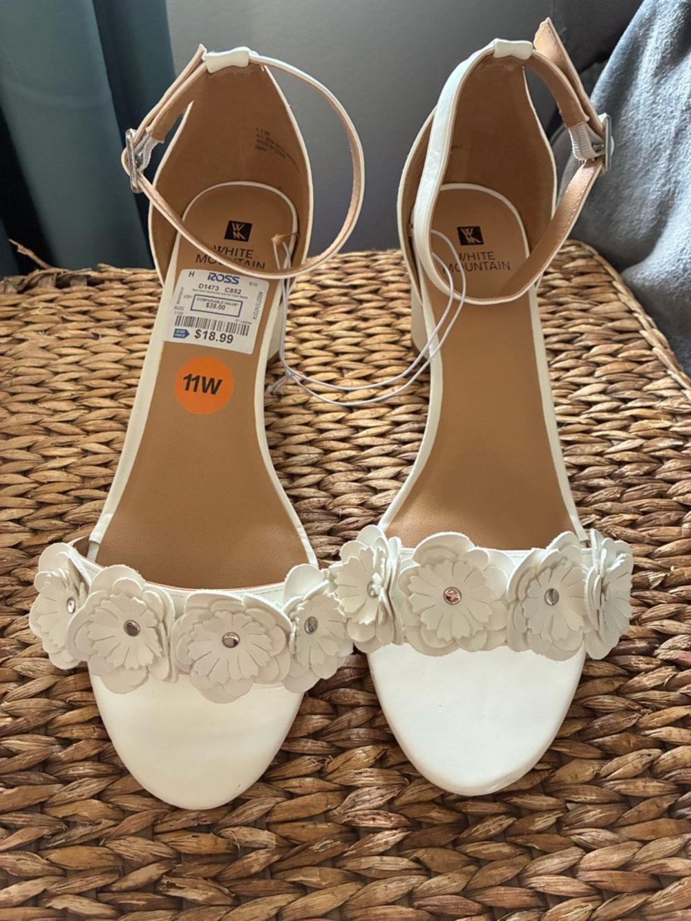 White Mountain White Floral Ankle-Strap Heels